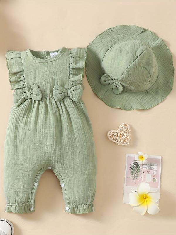 2pcs Baby Girl s Cotton Romper With Hat Set