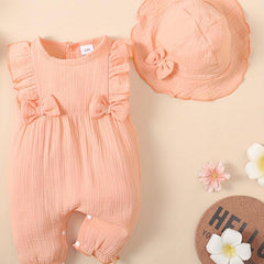 2pcs Baby Girl s Cotton Romper With Hat Set