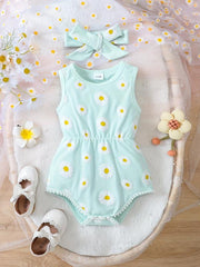 Floral Graphic Print Baby Onesie Set with Headband