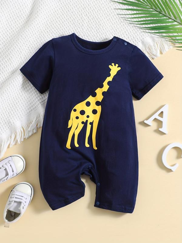 Giraffe Graphic Baby Romper Infant Cotton Summer Clothes