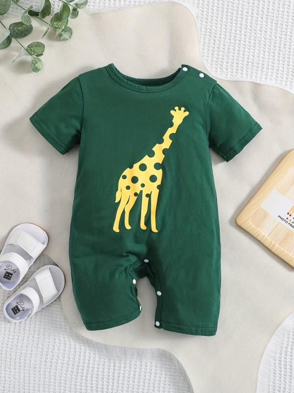 Giraffe Graphic Baby Romper Infant Cotton Summer Clothes
