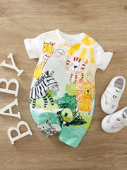 Cartoon Animals Print Cotton Romper for Summer