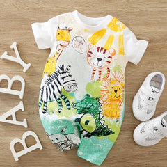 Cartoon Animals Print Cotton Romper for Summer