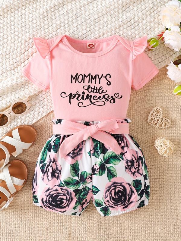 2pcs Girls MOMMY'S LITTLE PRINCESS Top & Shorts Set