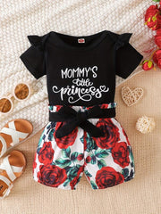 2pcs Girls MOMMY'S LITTLE PRINCESS Top & Shorts Set
