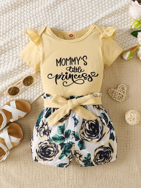 2pcs Girls MOMMY'S LITTLE PRINCESS Top & Shorts Set