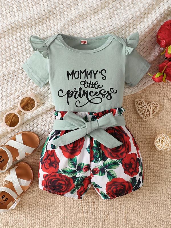 2pcs Girls MOMMY'S LITTLE PRINCESS Top & Shorts Set