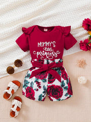 2pcs Girls MOMMY'S LITTLE PRINCESS Top & Shorts Set