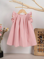 Baby Girls Dress Summer Ruffle Sleeve Solid Children Daily Dresses A line