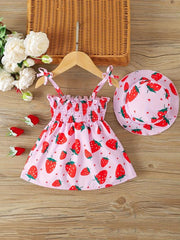 Baby Girls Fruit Print Dress with Hat