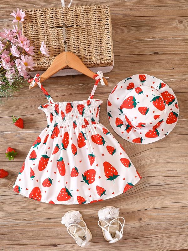 Baby Girls Fruit Print Dress with Hat