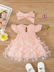 2pcs Baby Girls Butterfly Princess Dress & Headband Set