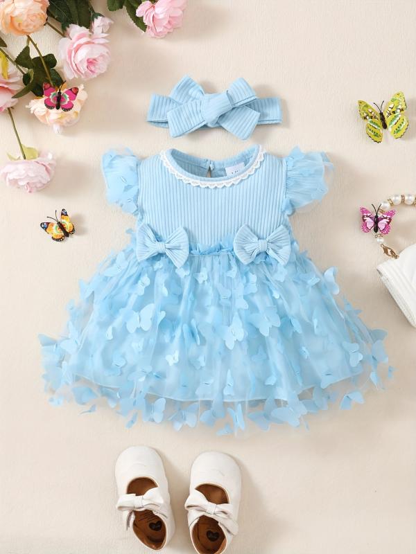 2pcs Baby Girls Butterfly Princess Dress & Headband Set