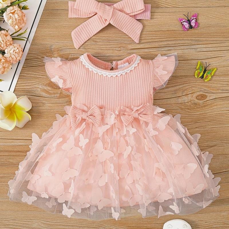 2pcs Baby Girls Butterfly Princess Dress & Headband Set