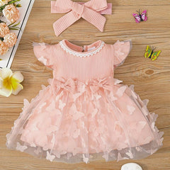 2pcs Baby Girls Butterfly Princess Dress & Headband Set