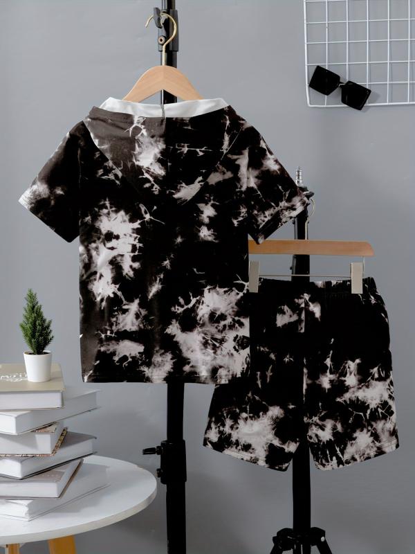 Boys Funny Face Tie Dye Hooded T-shirt & Shorts Set