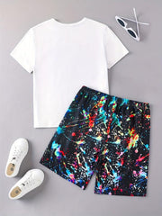 Boys Tie Dye Casual Outfit Set T-shirt & Shorts Kids Summer Clothes