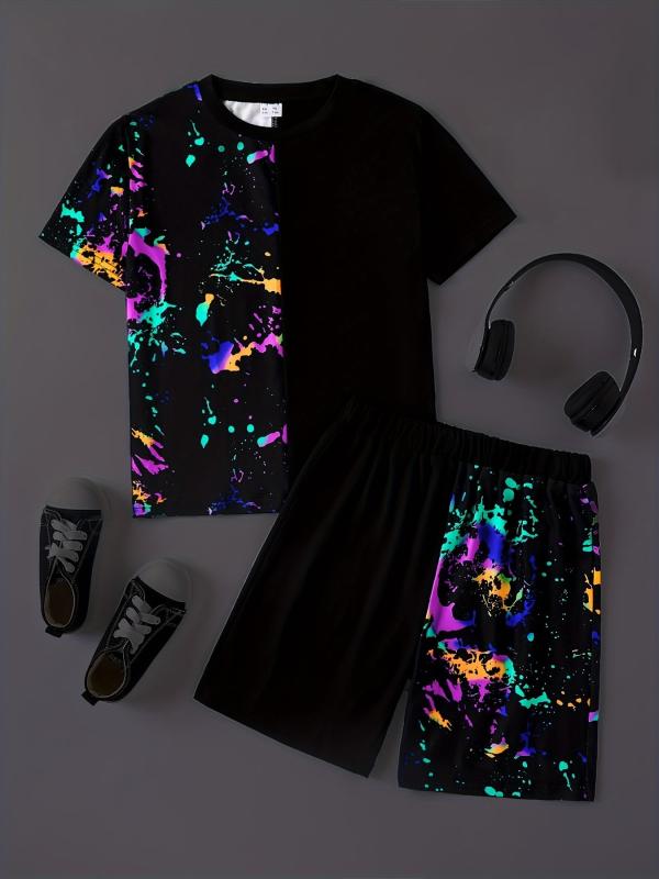 Boys Tie Dye Casual Outfit Set T-shirt & Shorts Kids Summer Clothes