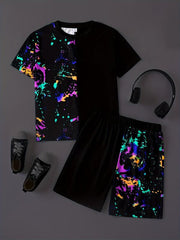 Boys Tie Dye Casual Outfit Set T-shirt & Shorts Kids Summer Clothes