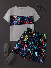 Boys Tie Dye Casual Outfit Set T-shirt & Shorts Kids Summer Clothes