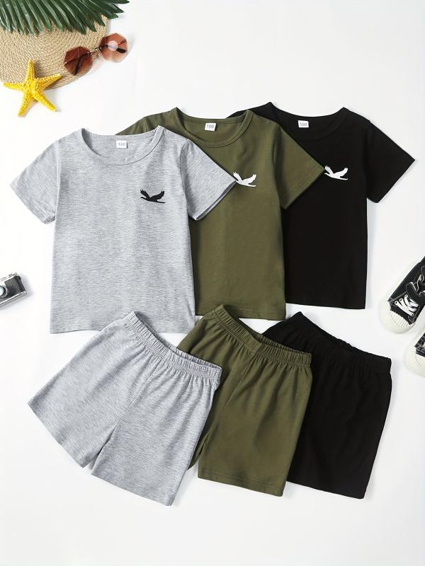Boys Eagle Print Outfit T shirt & Shorts Summer Kids Clothes