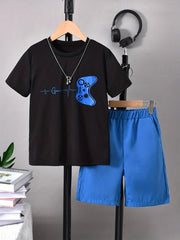 Boys Street Style Game Console Graphic T-shirt & Shorts Set