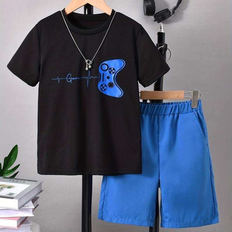 Boys Street Style Game Console Graphic T-shirt & Shorts Set