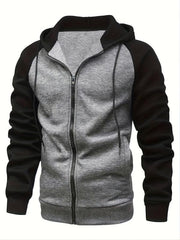 Men's Zip Up Hoodie Raglan Sleeves Casual Loose Fit