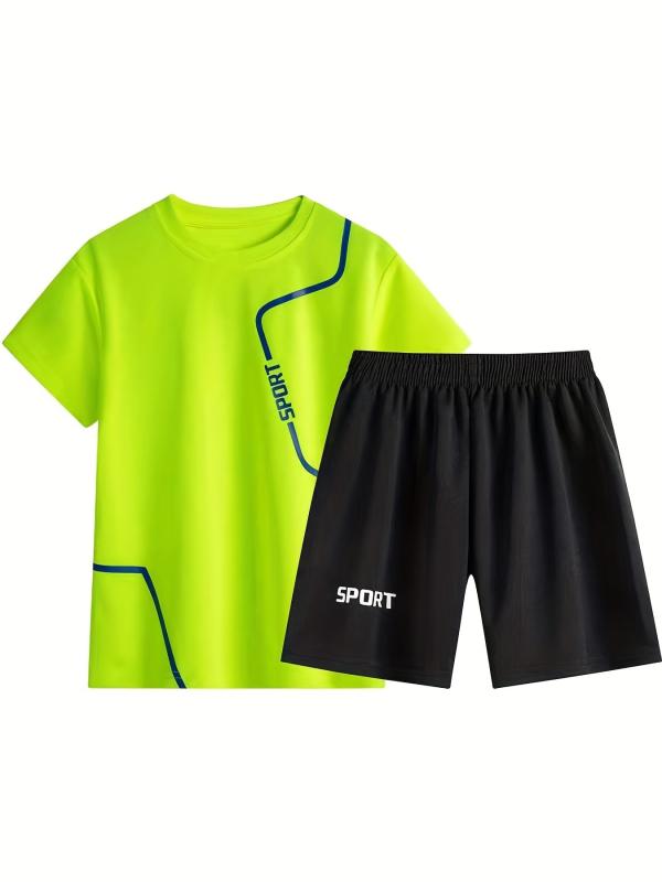 Kids Summer Sports Suit Short Sleeves Round Neck Tops & Bottoms