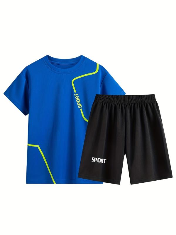 Kids Summer Sports Suit Short Sleeves Round Neck Tops & Bottoms