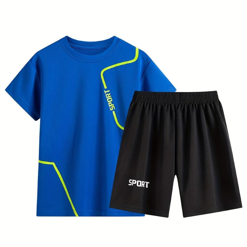 Kids Summer Sports Suit Short Sleeves Round Neck Tops & Bottoms