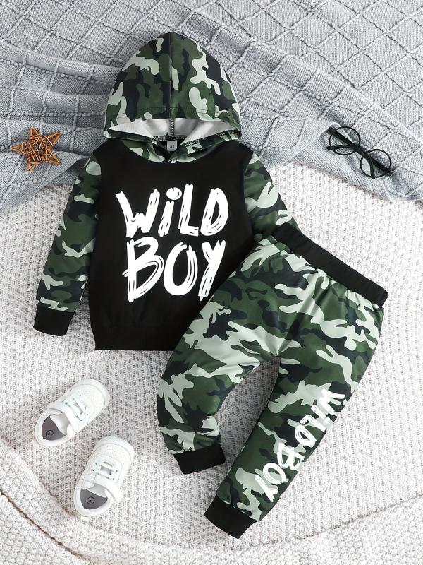 Boys Hoodie & Sweatpants 2pcs Set WILD BOY Print Casual Kids Clothes