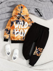 Boys Hoodie & Sweatpants 2pcs Set WILD BOY Print Casual Kids Clothes
