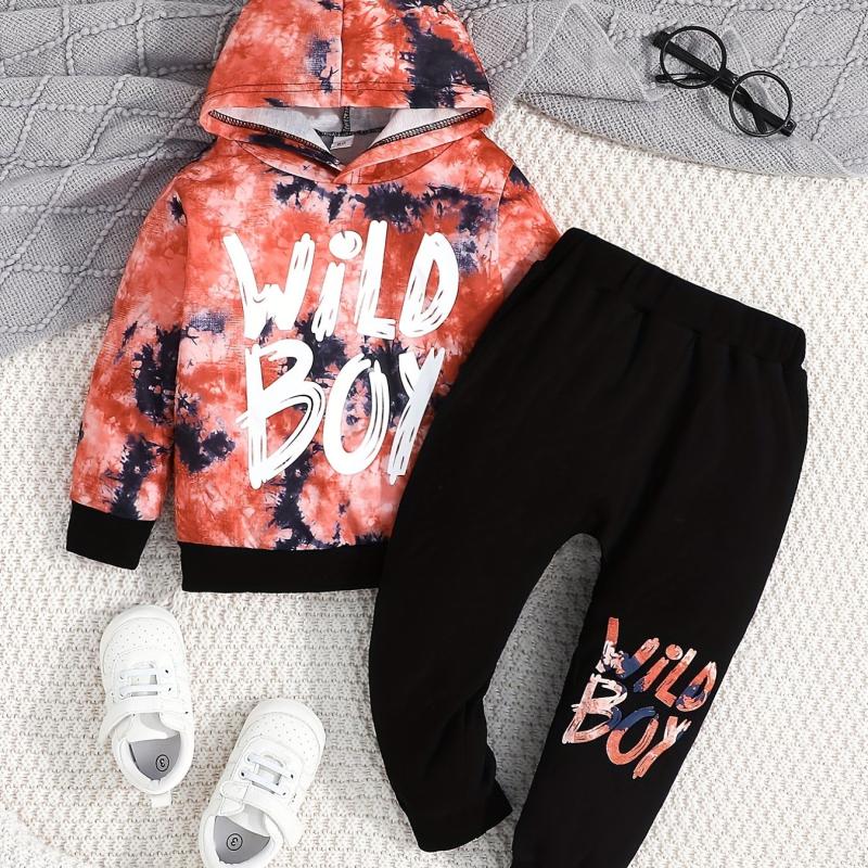Boys Hoodie & Sweatpants 2pcs Set WILD BOY Print Casual Kids Clothes