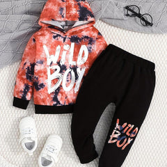 Boys Hoodie & Sweatpants 2pcs Set WILD BOY Print Casual Kids Clothes