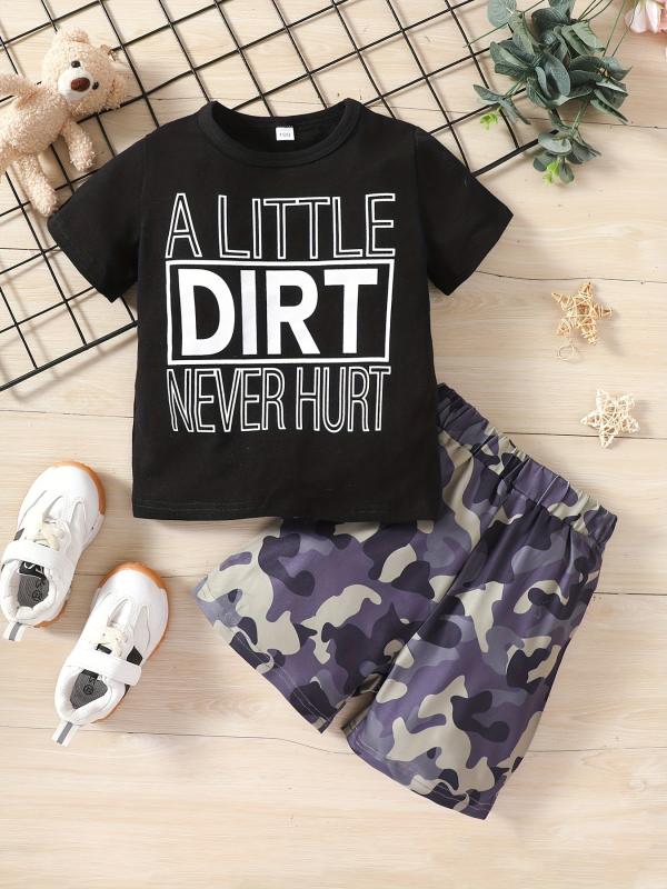 Boys Dirt Never Hurt T-shirt & Camo Shorts Set