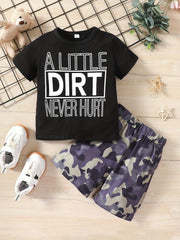Boys Dirt Never Hurt T-shirt & Camo Shorts Set