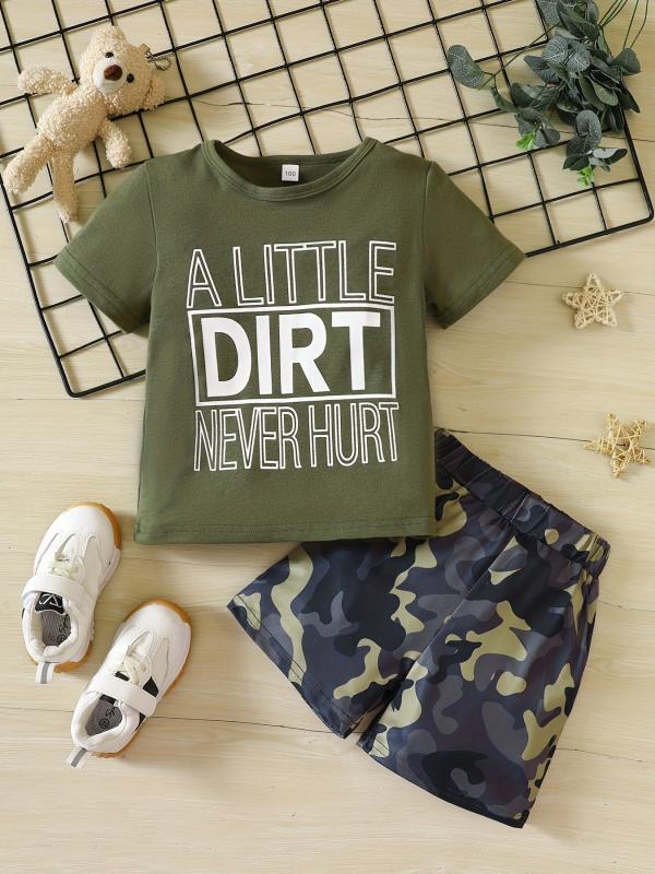 Boys Dirt Never Hurt T-shirt & Camo Shorts Set