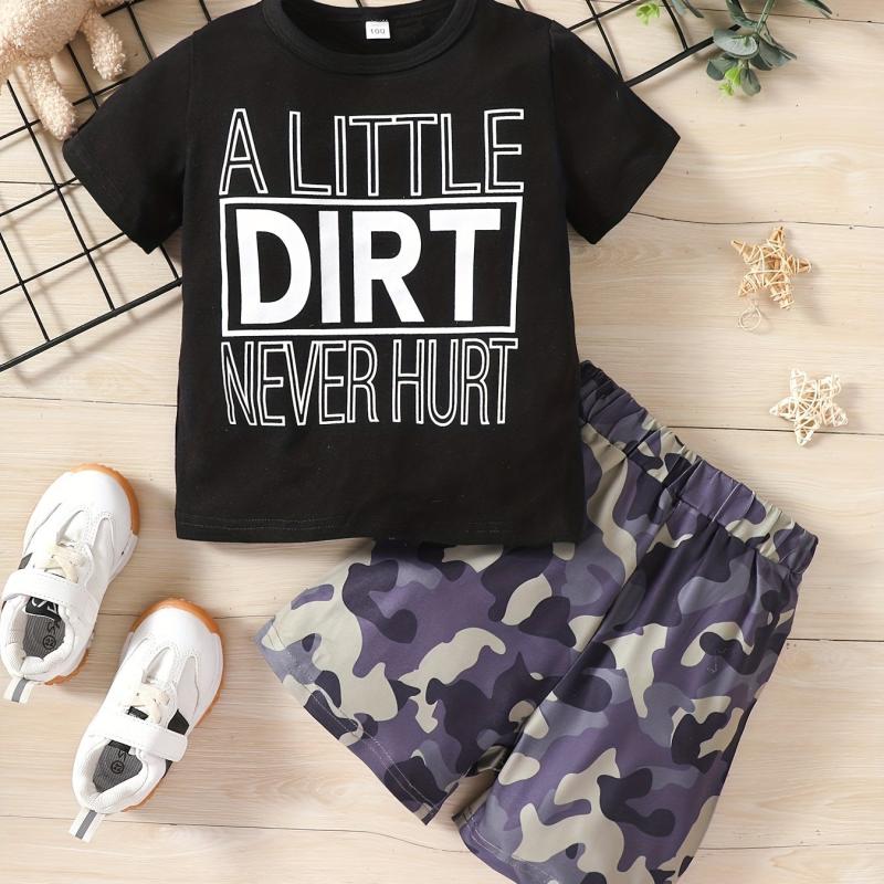 Boys Dirt Never Hurt T-shirt & Camo Shorts Set