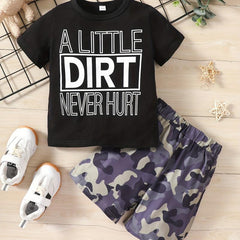 Boys Dirt Never Hurt T-shirt & Camo Shorts Set