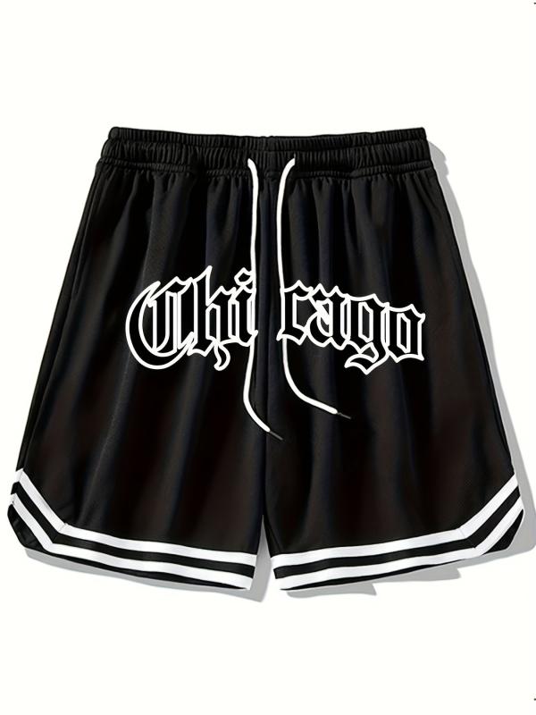 Men's Chicago Print Casual Drawstring Shorts