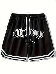 Men's Chicago Print Casual Drawstring Shorts