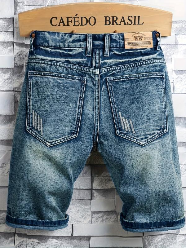 Men's Ripped Denim Shorts Colorblock Jeans