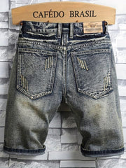 Men's Ripped Denim Shorts Colorblock Jeans