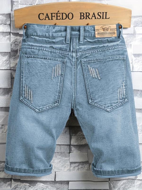 Men's Ripped Denim Shorts Colorblock Jeans