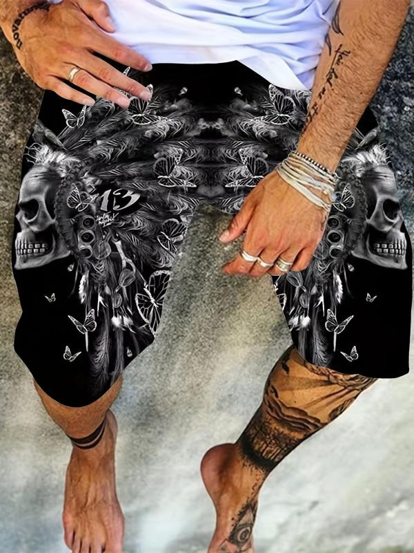Men's 3D Skull Graphic Shorts Casual Stretchy Short Pants