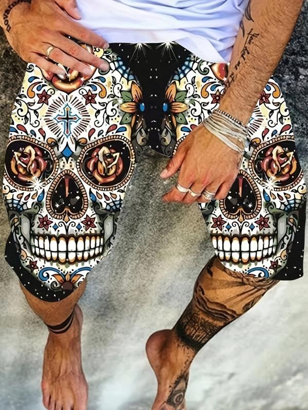 Men's 3D Skull Graphic Shorts Casual Stretchy Short Pants