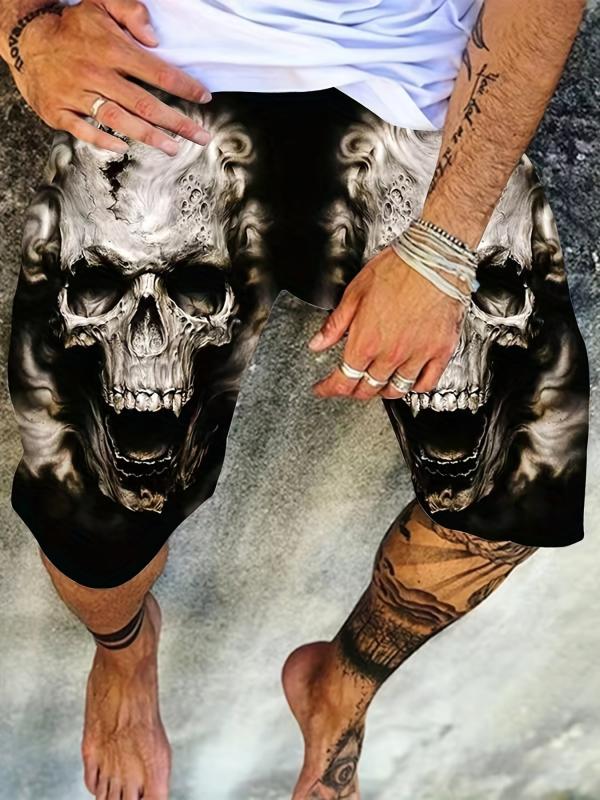 Men's 3D Skull Graphic Shorts Casual Stretchy Short Pants