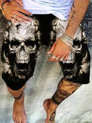 Men's 3D Skull Graphic Shorts Casual Stretchy Short Pants
