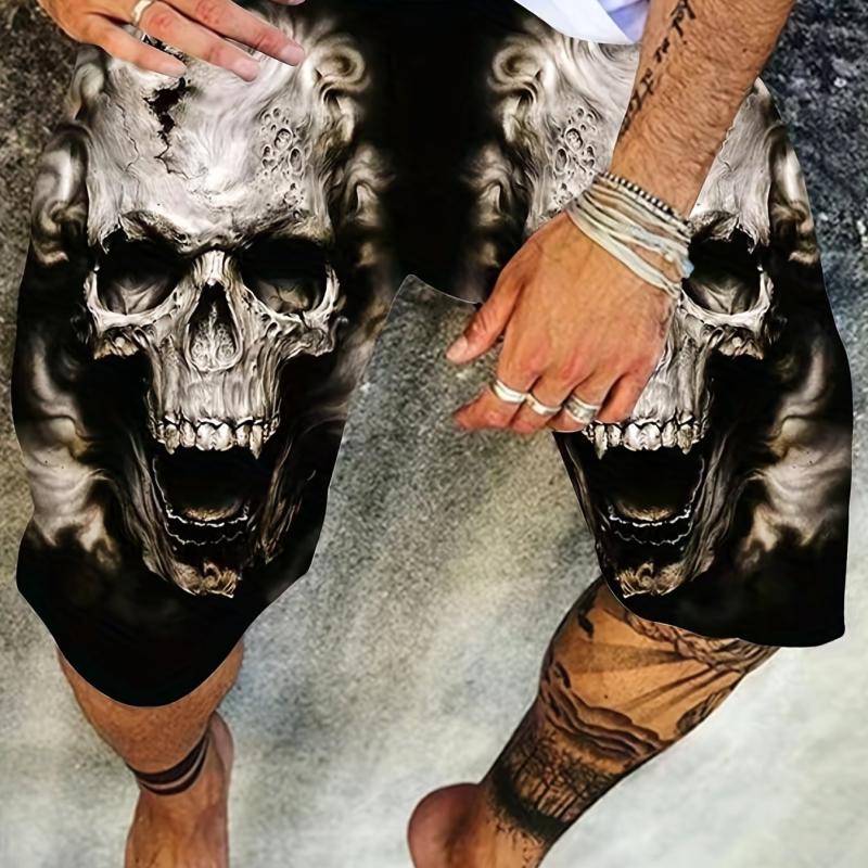 Men's 3D Skull Graphic Shorts Casual Stretchy Short Pants